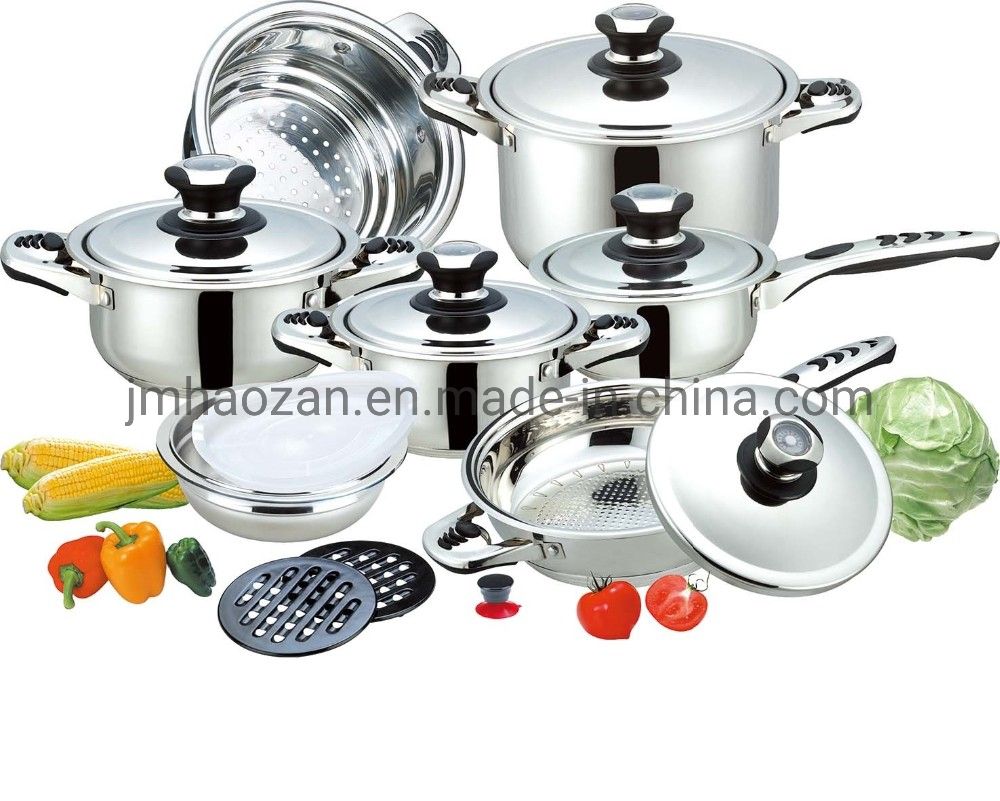 New Style 16 PCS Double Handle Cookware Set Surgical Stainless Steel Happy Baron Cookware Set
