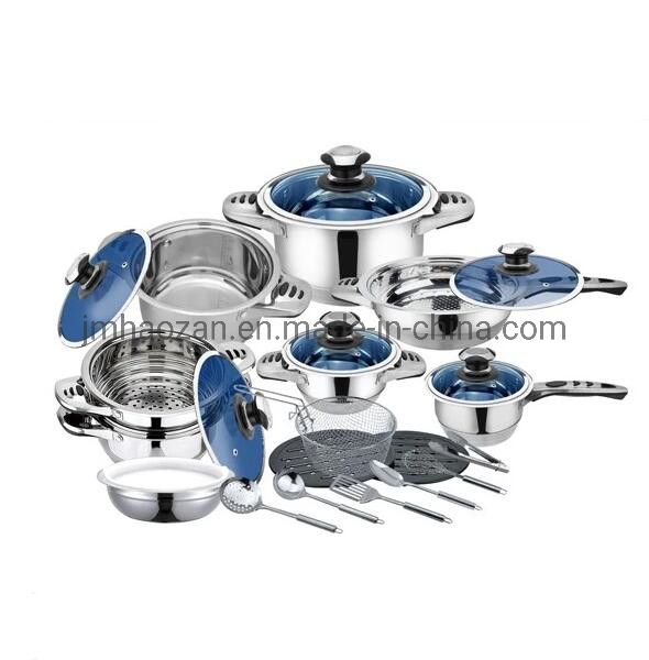 New Style 16 PCS Double Handle Cookware Set Surgical Stainless Steel Happy Baron Cookware Set