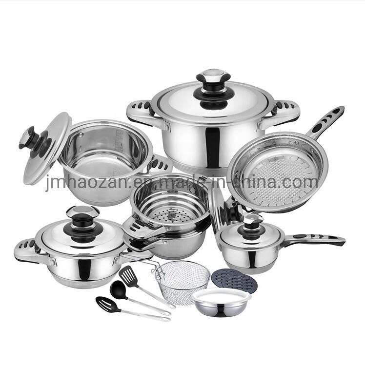 New Style 16 PCS Double Handle Cookware Set Surgical Stainless Steel Happy Baron Cookware Set