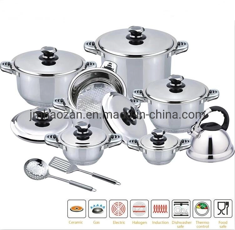 New Style 16 PCS Double Handle Cookware Set Surgical Stainless Steel Happy Baron Cookware Set