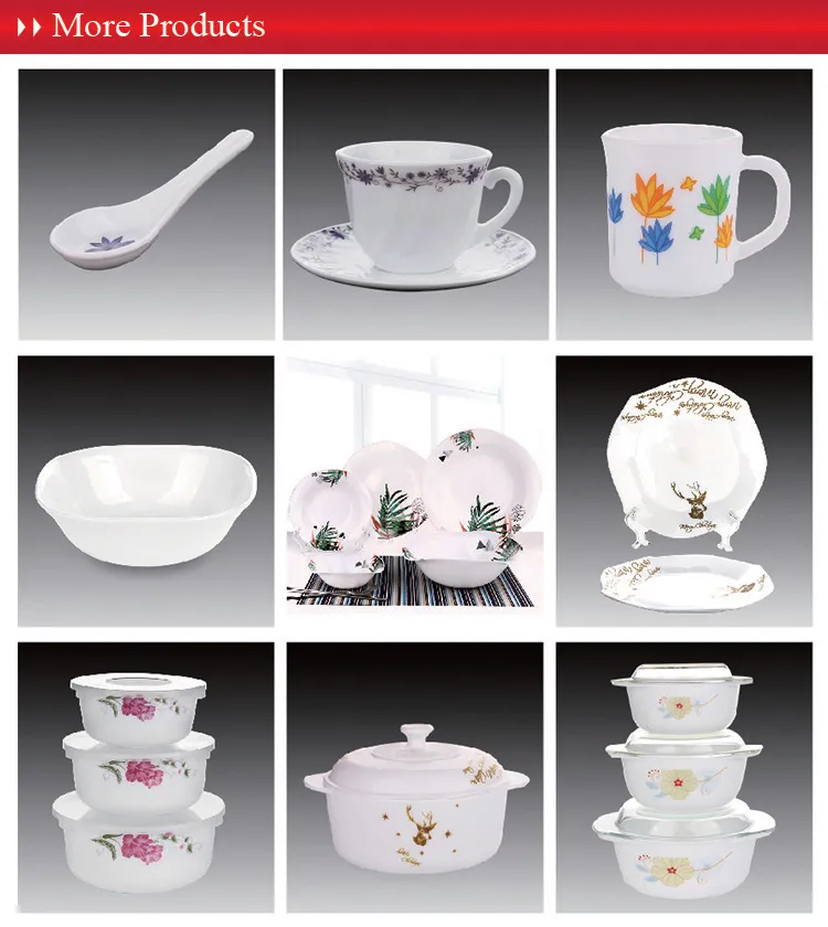 Newly Flower Decal Design 33PCS White Opal Glassware Dinnerware Dinner Set for Family Use