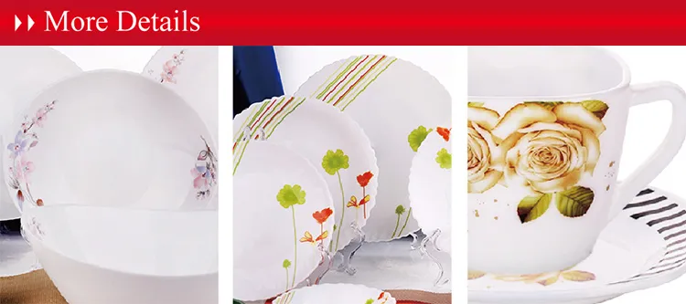 Newly Flower Decal Design 33PCS White Opal Glassware Dinnerware Dinner Set for Family Use