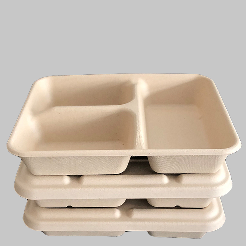 Non- Leaking Bamboo Fiber 3 Compartment Cakes Holder Biodegradable Eco Friendly Packaging Disposable Food Container