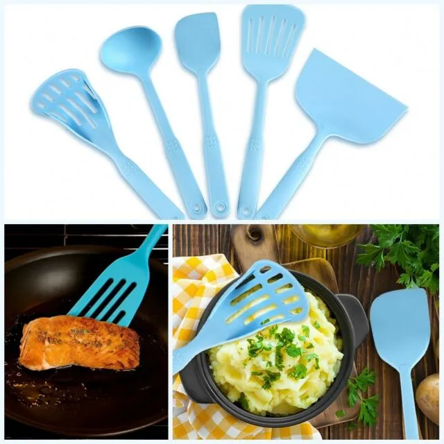 Non Stick Heat Resistant Nylon Cooking Utensil Set of 5 Includes Slotted Turner, Fish Spatulas, Serving Spoon, Spatulas and Musher Esg12003