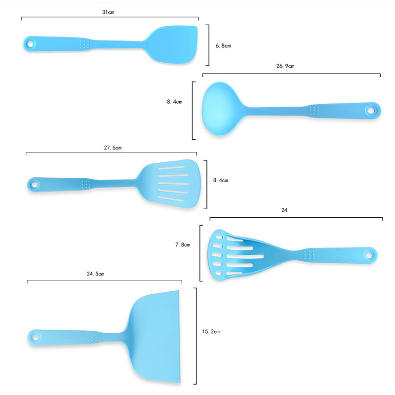 Non Stick Heat Resistant Nylon Cooking Utensil Set of 5 Includes Slotted Turner , Fish Spatulas, Serving Spoon, Spatulas and Musher Esg12003