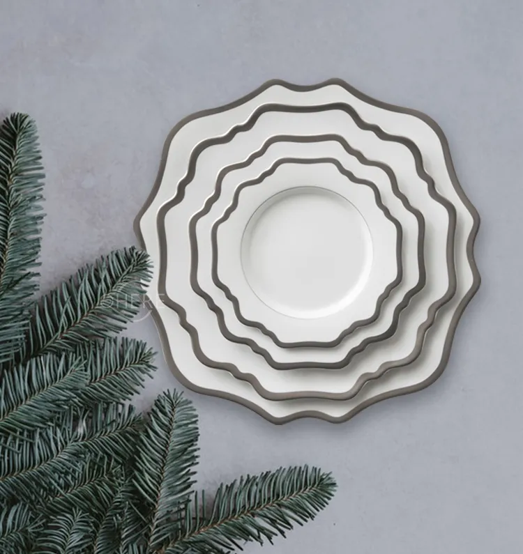 Ohere 13-Inch White Ceramic Charger Sliver Rim Porcelain Charger Plate for Wedding&Party&Festival