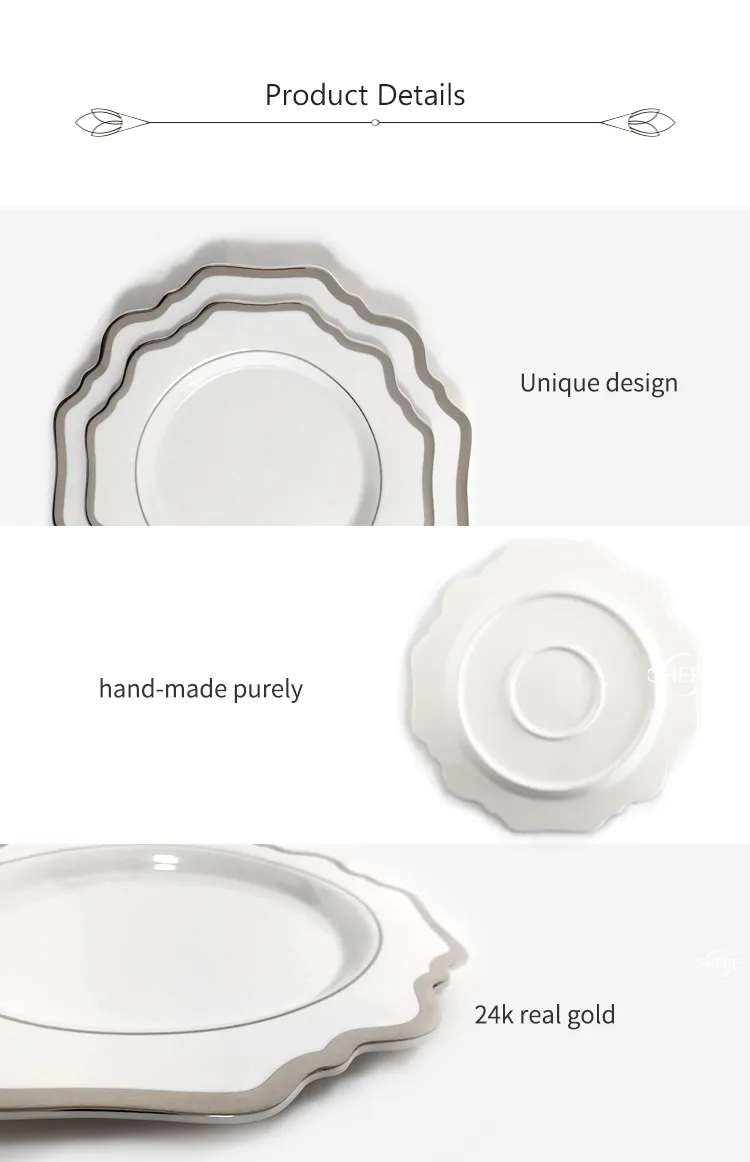 Ohere White Sunflower Ceramic Charger Plate Sliver Rim Porcelain Dinner Plate Wedding 4PCS Dinner Set