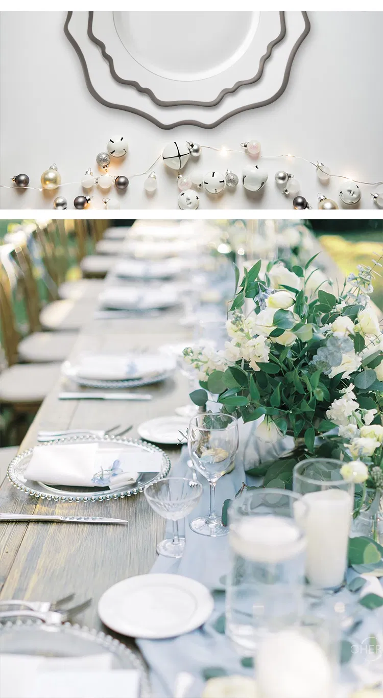 Ohere White Sunflower Ceramic Charger Plate Sliver Rim Porcelain Dinner Plate Wedding 4PCS Dinner Set