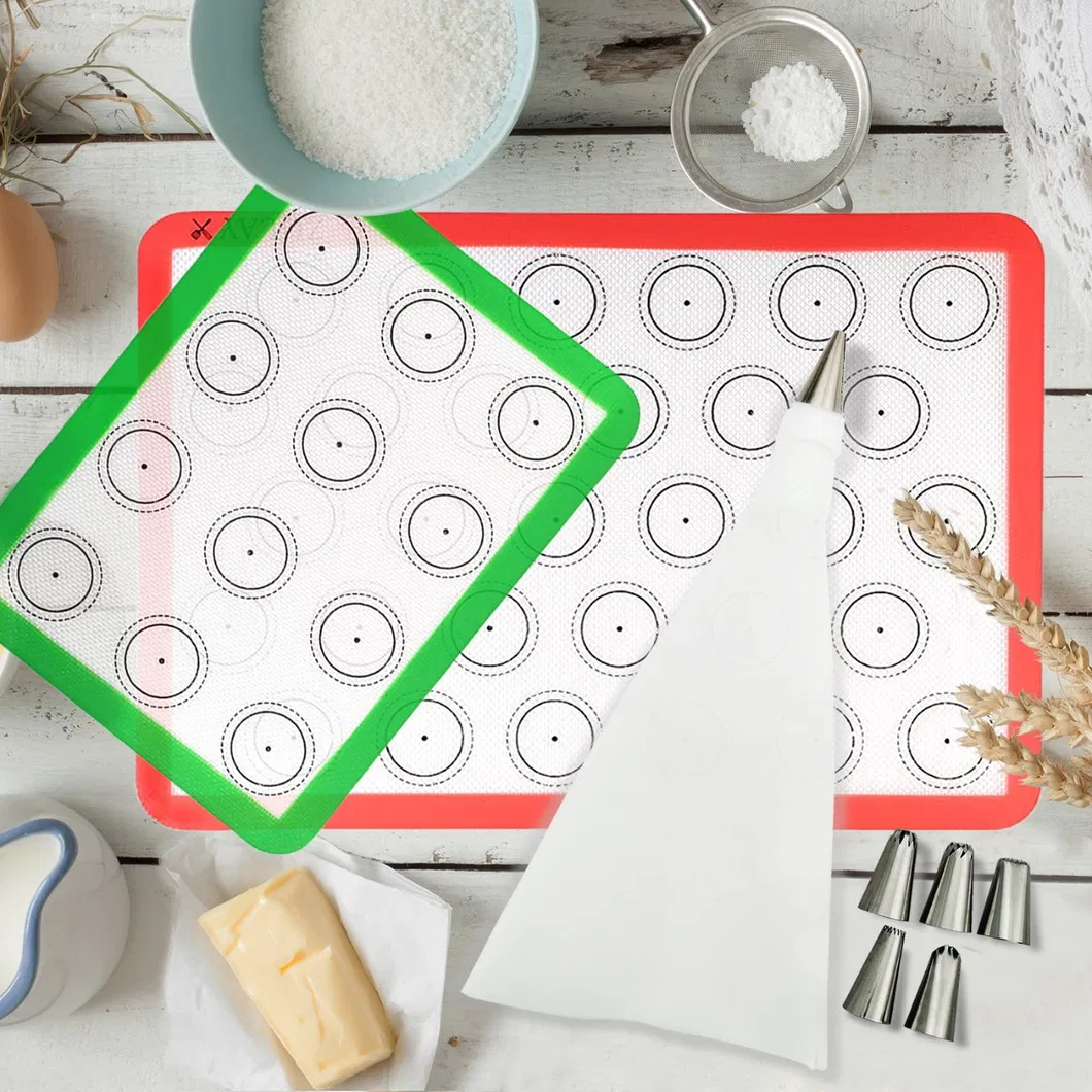 Pack of 2 Food-Grade Silicone Half Sheet Baking Mats,Reusable Non Stick Baking Mats BPA Free for Oven&Toaster,Macaron Piping Bags and Tips,Baking Tools 11PC/Set