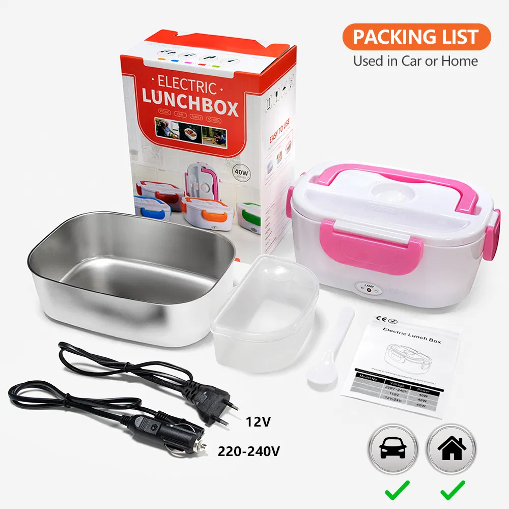 Plastic Portable Dual Car Home Use Airtight Food Warmer Self Heating Electric Lunch Box