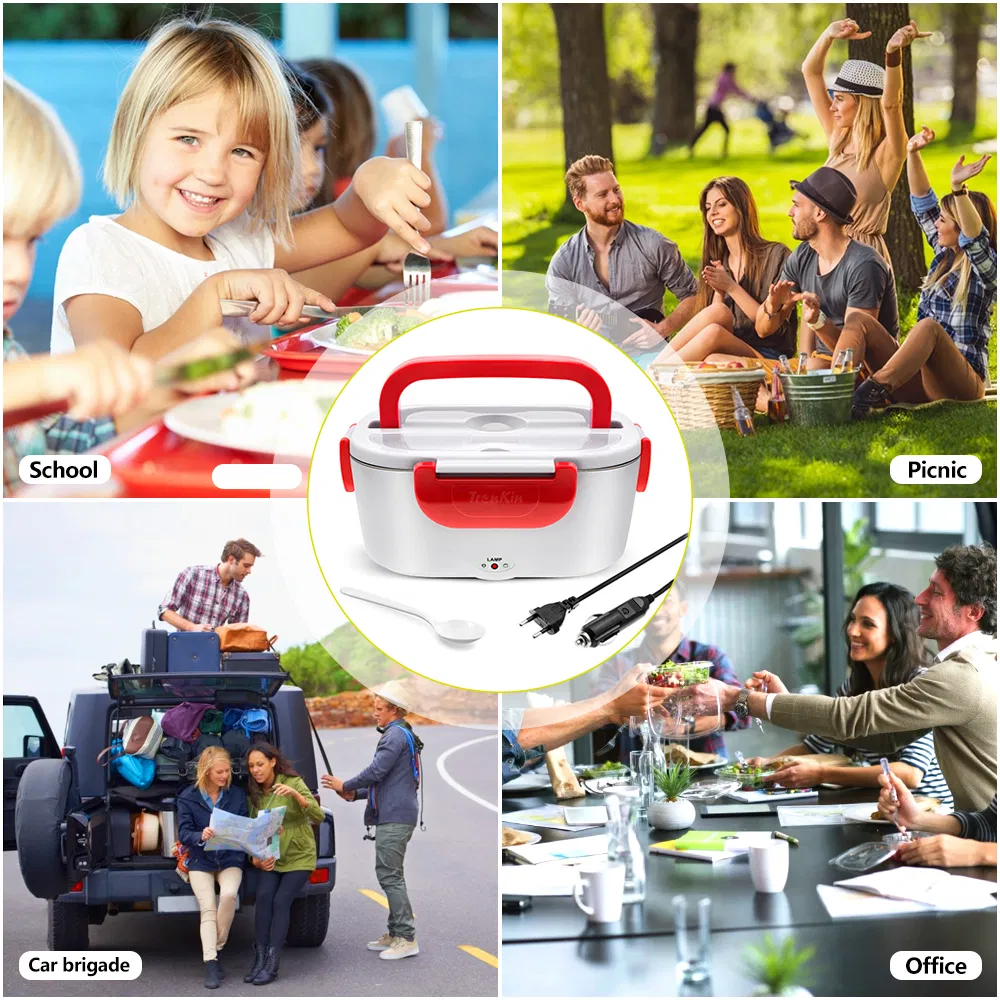 Plastic Portable Dual Car Home Use Airtight Food Warmer Self Heating Electric Lunch Box