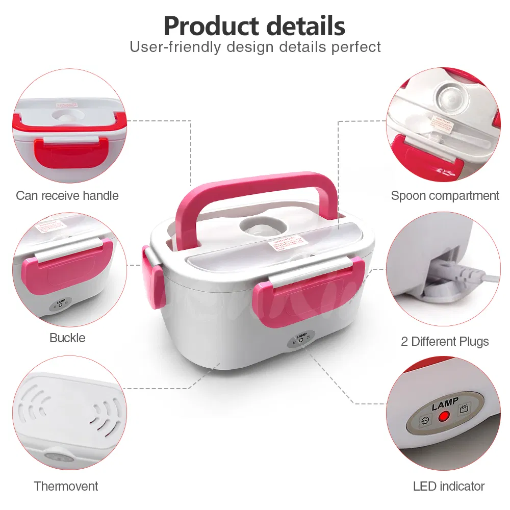 Plastic Portable Dual Car Home Use Airtight Food Warmer Self Heating Electric Lunch Box