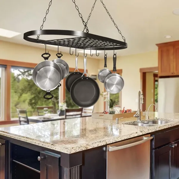Pot Rack Ceiling Mount Cookware Hanger Organizer with Hooks