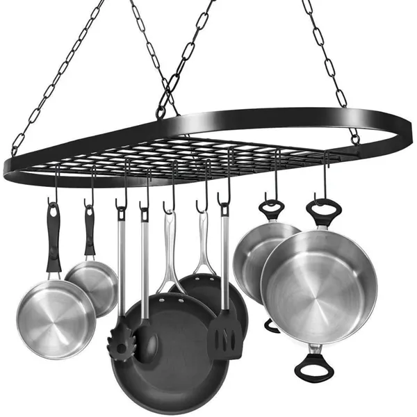 Pot Rack Ceiling Mount Cookware Hanger Organizer with Hooks