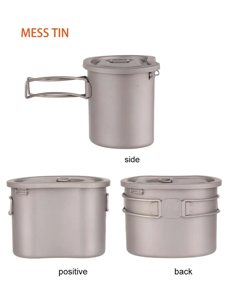 Pure Titanium Army Portable Lunch Box Camping Mess Tin Multifunctional Hanging Pot Cooker