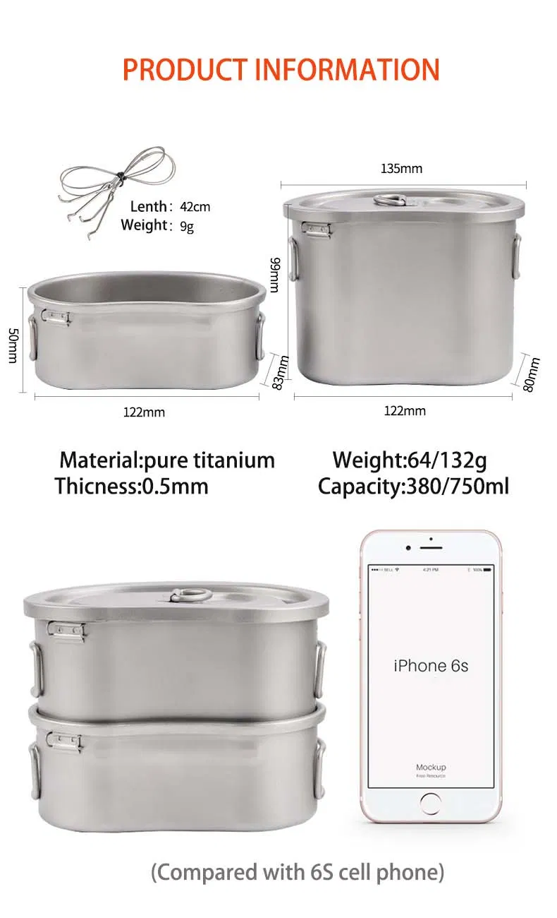Pure Titanium Army Portable Lunch Box Camping Mess Tin Multifunctional Hanging Pot Cooker