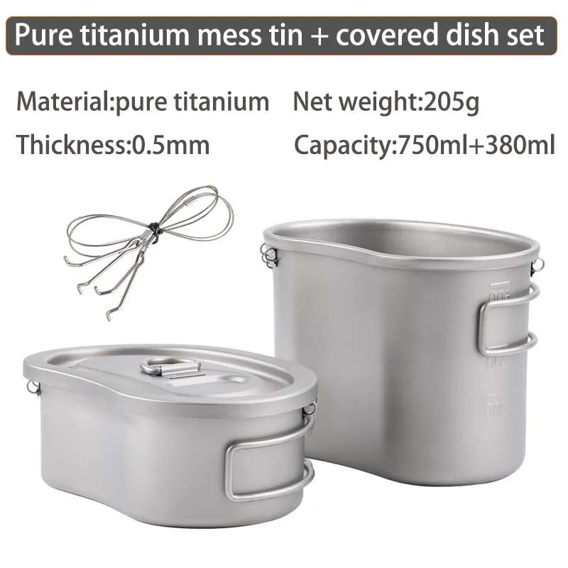 Pure Titanium Army Portable Lunch Box Camping Mess Tin Multifunctional Hanging Pot Cooker