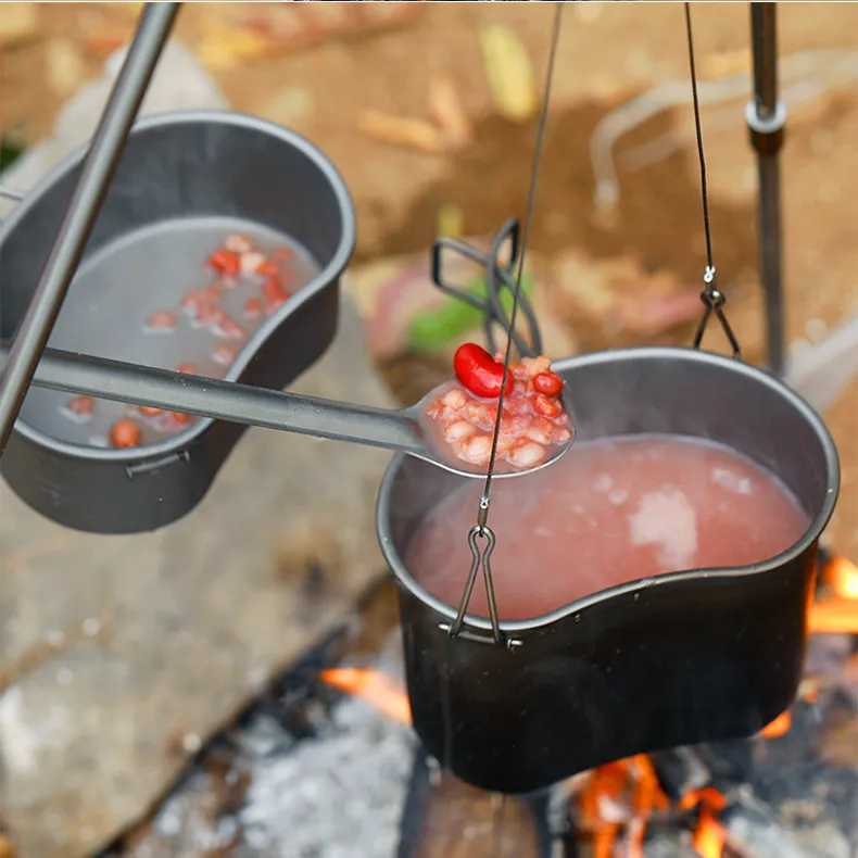 Pure Titanium Army Portable Lunch Box Camping Mess Tin Multifunctional Hanging Pot Cooker