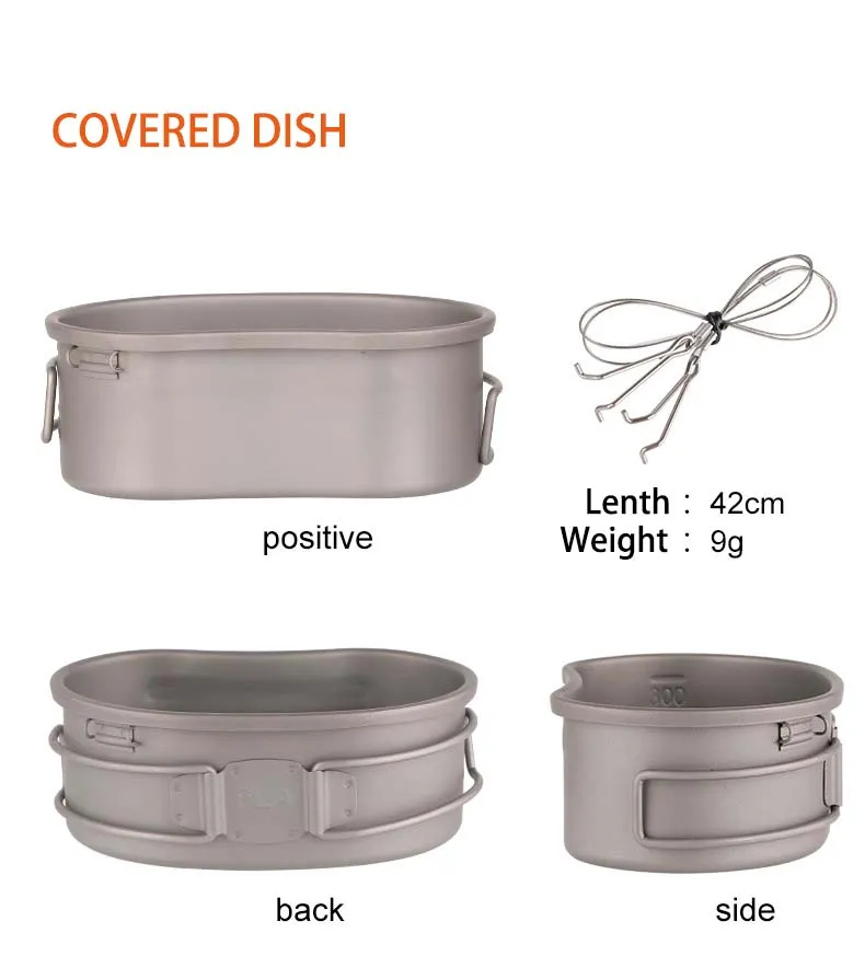 Pure Titanium Army Portable Lunch Box Camping Mess Tin Multifunctional Hanging Pot Cooker