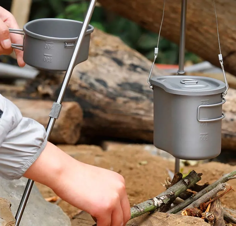 Pure Titanium Army Portable Lunch Box Camping Mess Tin Multifunctional Hanging Pot Cooker