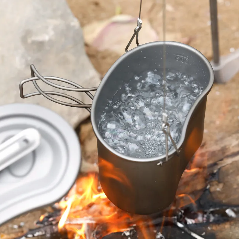 Pure Titanium Army Portable Lunch Box Camping Mess Tin Multifunctional Hanging Pot Cooker