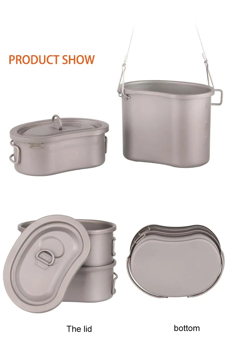 Pure Titanium Army Portable Lunch Box Camping Mess Tin Multifunctional Hanging Pot Cooker