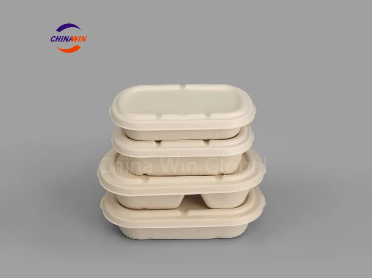 Qualified Sugarcane Tableware Compartment Take Away Food Box 850ml 2cp