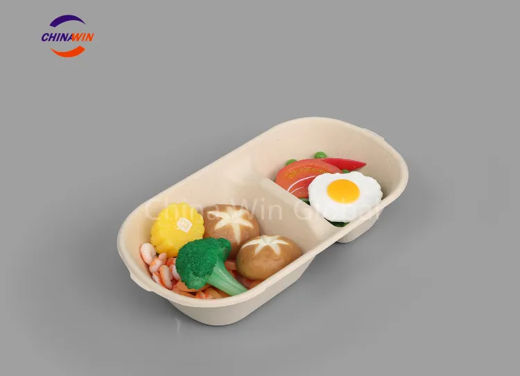 Qualified Sugarcane Tableware Compartment Take Away Food Box 850ml 2cp