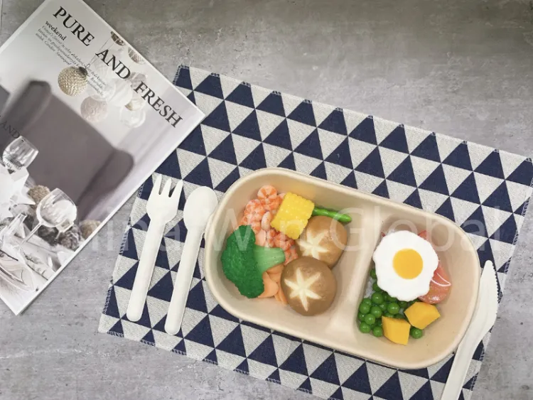 Qualified Sugarcane Tableware Compartment Take Away Food Box 850ml 2cp