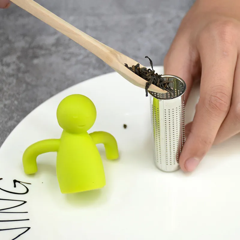 Silicone Combined Stainless Steel Little Man Loose Herbal Spice Infuser Filter Diffuser Tea Strainer Tea Bag