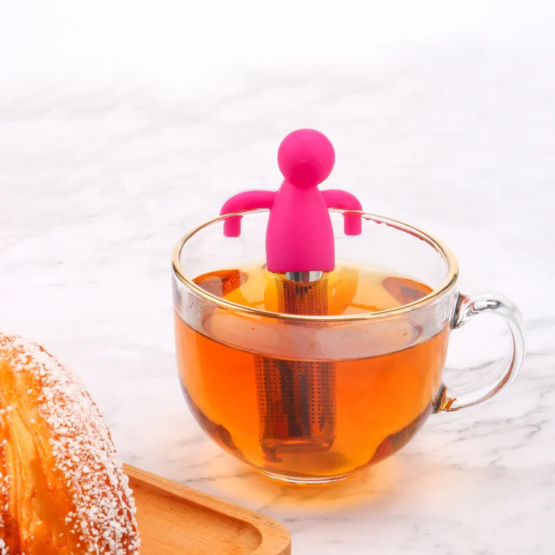 Silicone Combined Stainless Steel Little Man Loose Herbal Spice Infuser Filter Diffuser Tea Strainer Tea Bag