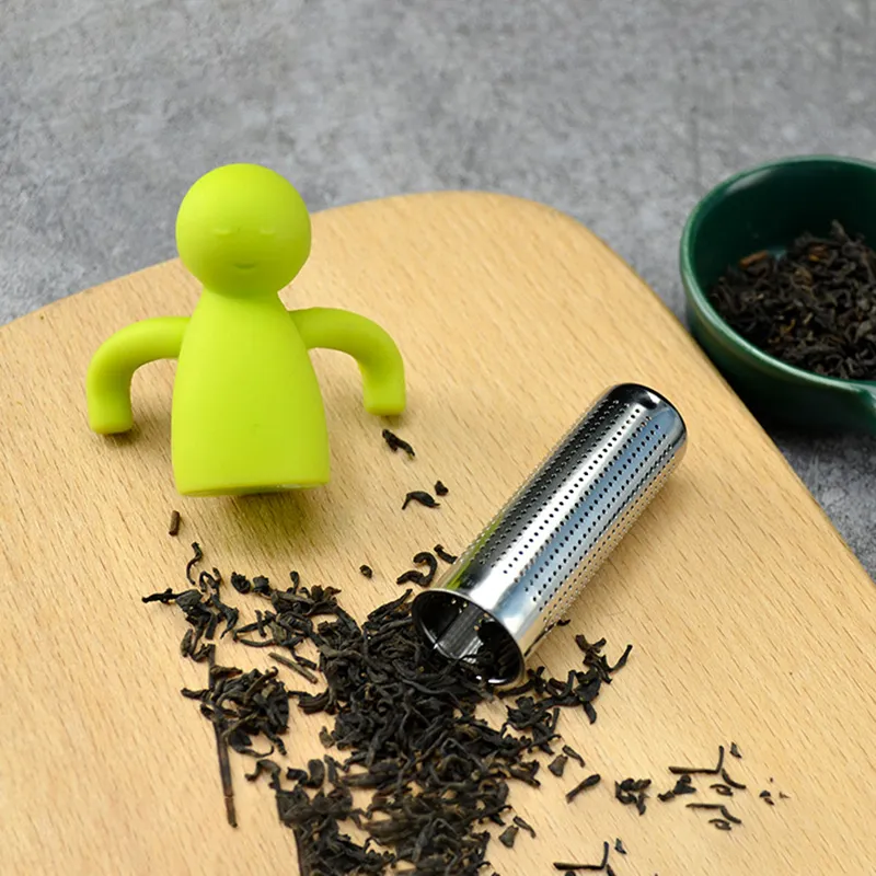 Silicone Combined Stainless Steel Little Man Loose Herbal Spice Infuser Filter Diffuser Tea Strainer Tea Bag