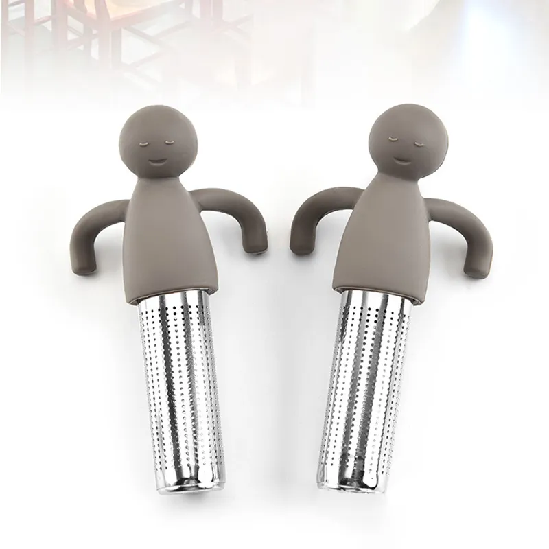 Silicone Combined Stainless Steel Little Man Loose Herbal Spice Infuser Filter Diffuser Tea Strainer Tea Bag