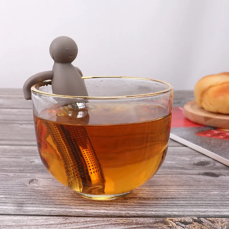 Silicone Combined Stainless Steel Little Man Loose Herbal Spice Infuser Filter Diffuser Tea Strainer Tea Bag