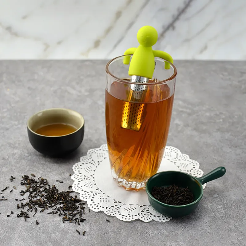 Silicone Combined Stainless Steel Little Man Loose Herbal Spice Infuser Filter Diffuser Tea Strainer Tea Bag