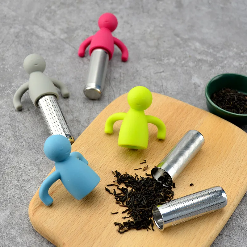 Silicone Combined Stainless Steel Little Man Loose Herbal Spice Infuser Filter Diffuser Tea Strainer Tea Bag