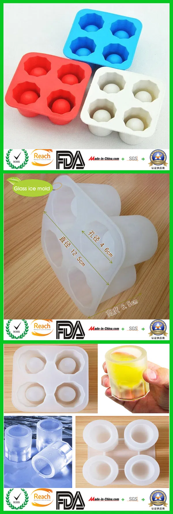 Spherical Ice Cube Tray 4cubes Silicone Ice Cube Maker Mold