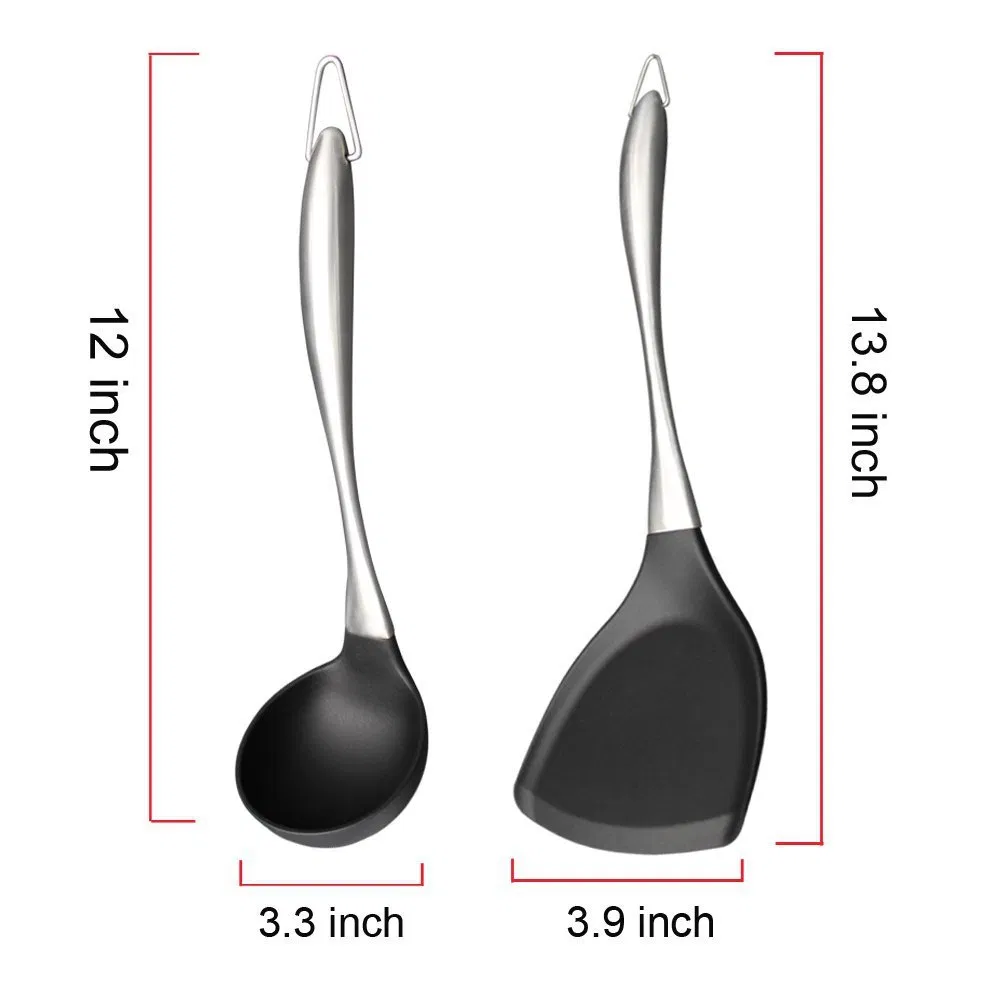 Stainless Steel Silicone Turner Laddle Kitchen Utensil Set (2 PCS/ set)