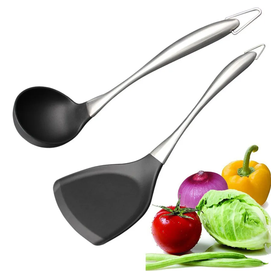 Stainless Steel Silicone Turner Laddle Kitchen Utensil Set (2 PCS/ set)
