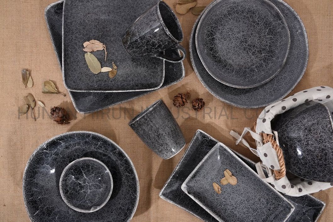 Stoneware Dinner Set in Reactive Glaze with Natural Stone Pattern