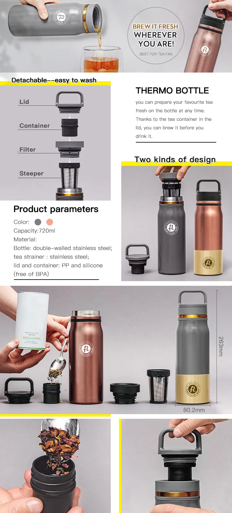 to Go Bottle Large Capacity with Handle Lid FL720