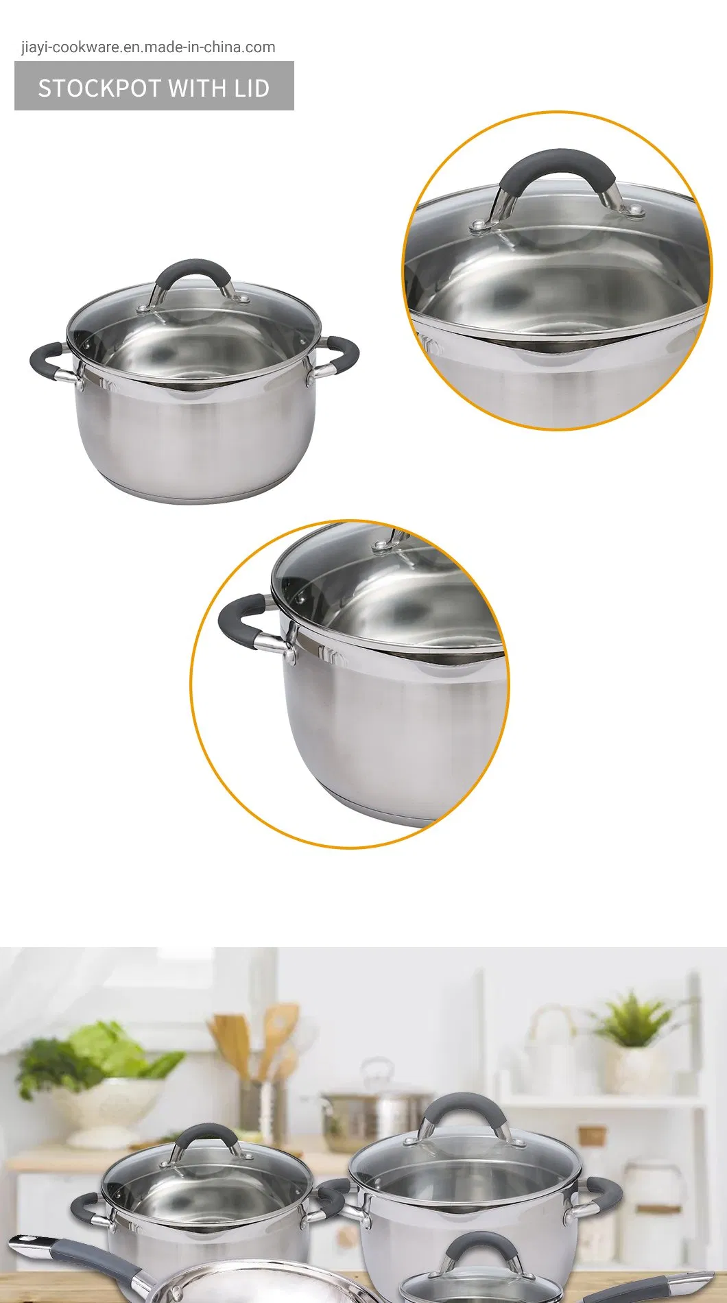 Visible Flat Glass Lids Stainless Steel Pot SUS304 Cookware Sets Food Casserole Camping Pot Cookware