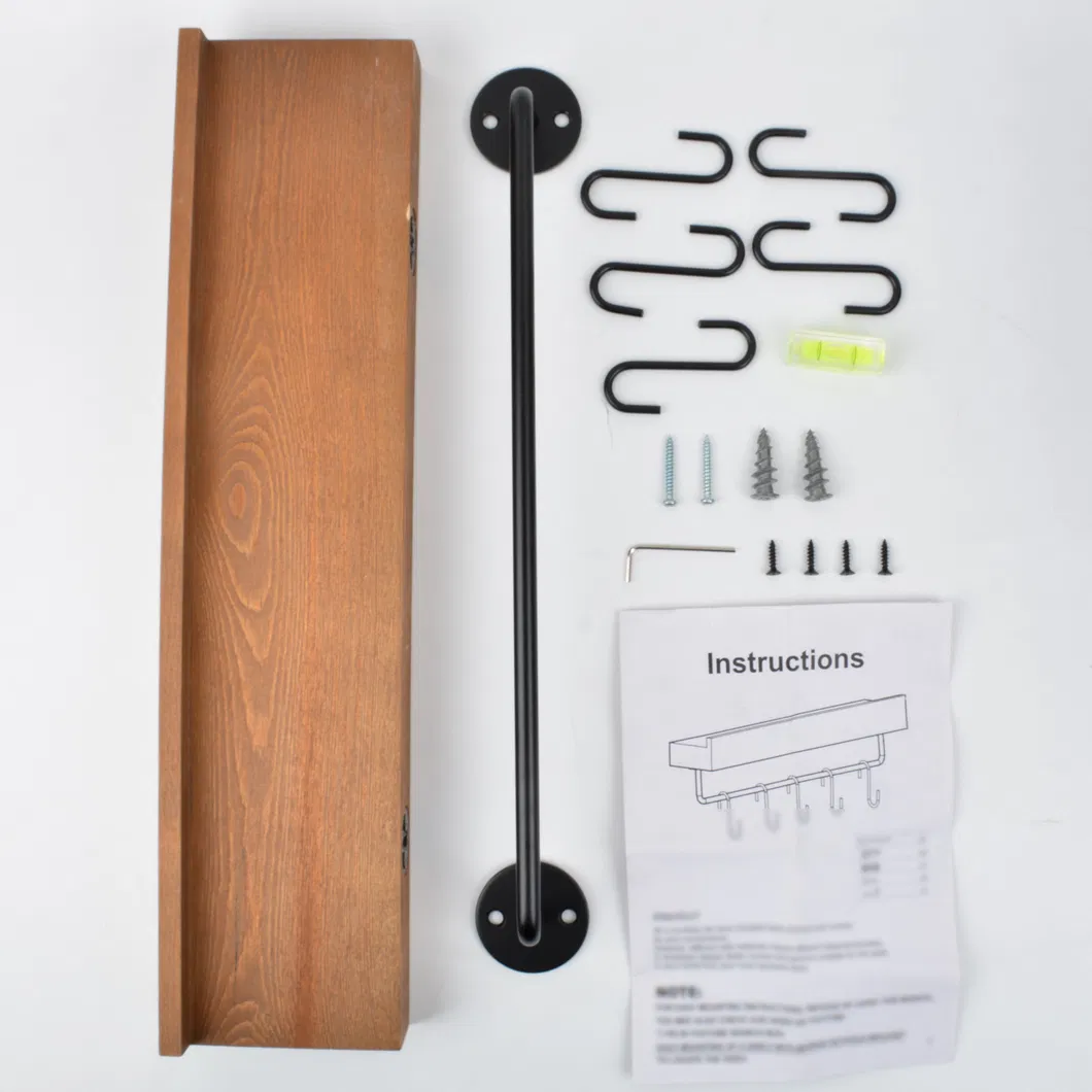 Wall Mounted Bedroom Floating Ledge Shelf 17 Inch with 5 Hooks