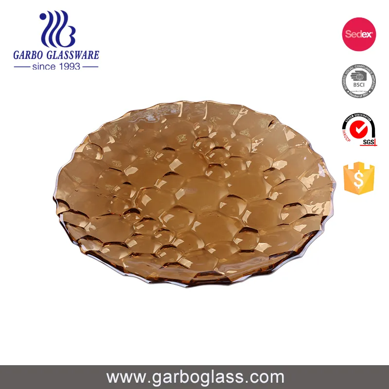 Wedding Decorative 15inch Golden Glassware Glass Fruit Plate with Ion Plating