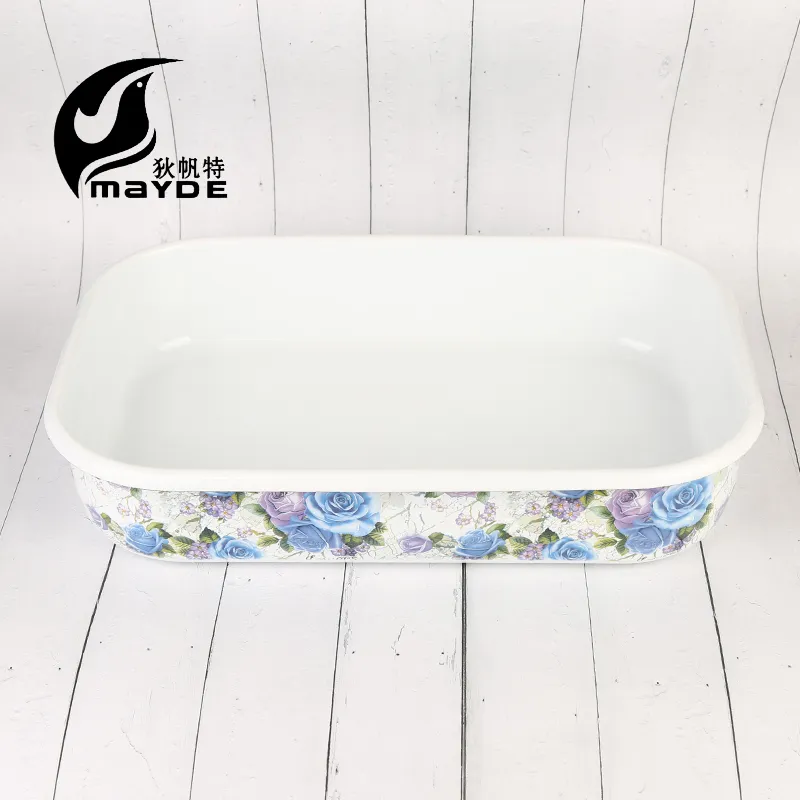 White Round Rolled Rim Metal Cake Mould Enamel Bakeware Carbon Steel Cake Pan