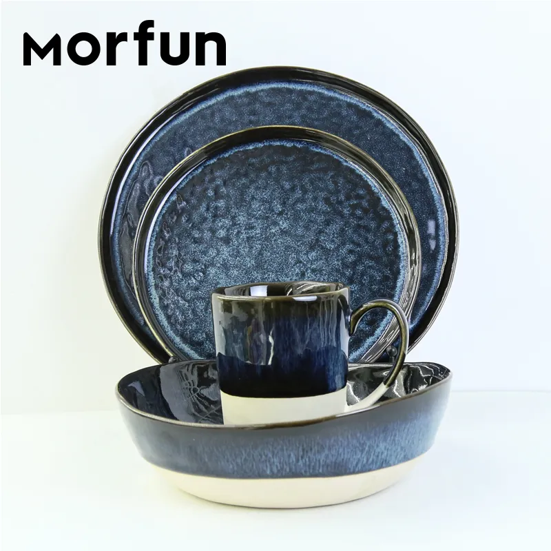 Wholesale 16PCS Dinner Set Wholesale Ceramic Table Ware Reaction Glazed Stoneware Dinnerware Set