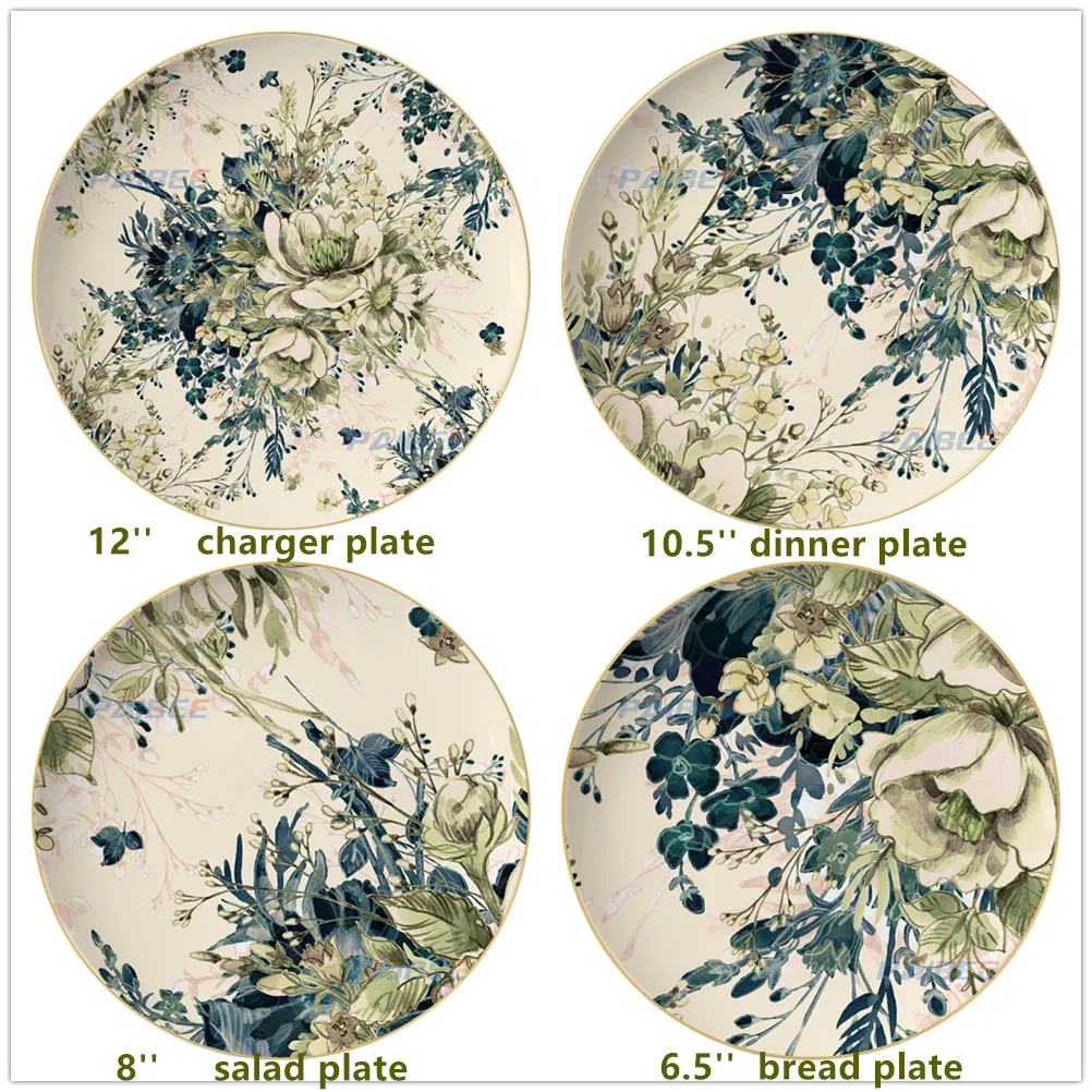 Wholesale Elegant Fine Bone China Wedding Ceramic Platter with Gold Rim