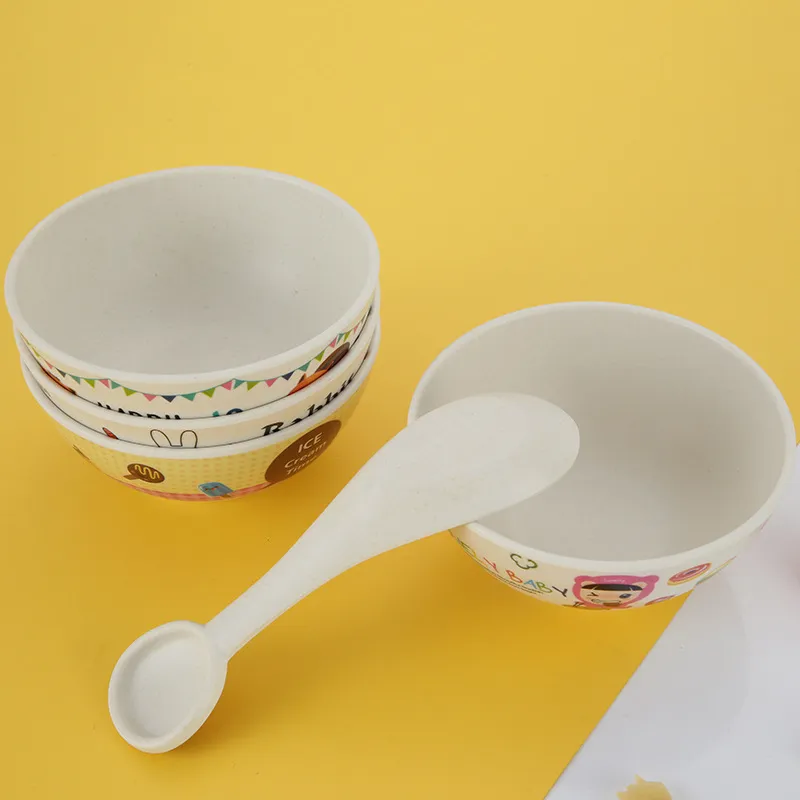 Wholesale Retail Kids Dinner Plate Spoon Lunch Bamboo Fiber Tableware Suit Kindergarten Home