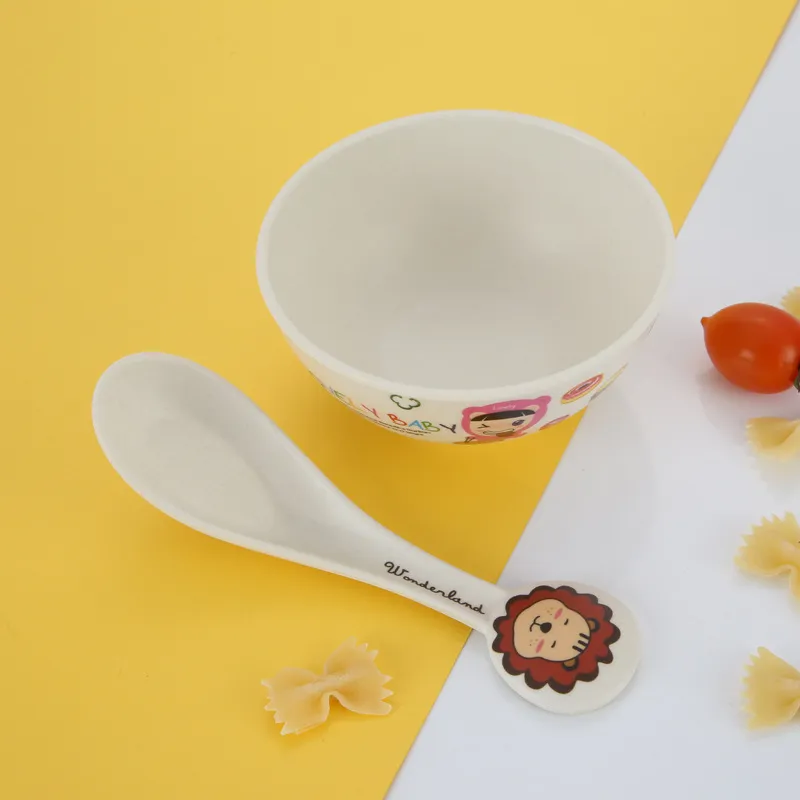 Wholesale Retail Kids Dinner Plate Spoon Lunch Bamboo Fiber Tableware Suit Kindergarten Home