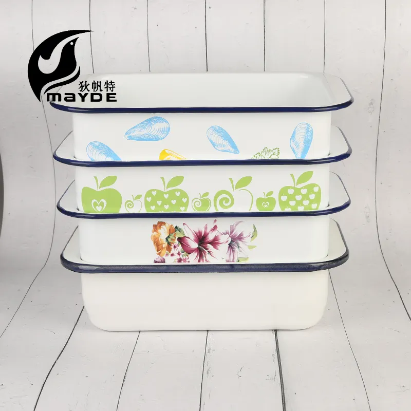 Wide Side Pan Rectangle Bread Pan Carbon Steel Baking Tool BBQ Pan Enamel Baking Oven Tool